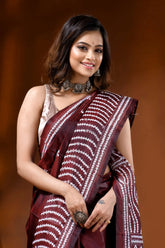 Hand embroidered wine kutch work saree in silk ethnic design 2