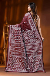 Hand embroidered wine kutch work saree in silk ethnic design 4