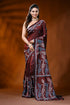 Hand embroidered wine silk kutch work saree with leafy floral design 1