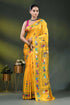 Hand embroidered yellow floral kantha work saree in soft silk 1