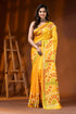 Hand embroidered yellow silk kutch embroidery saree with ethnic design 1