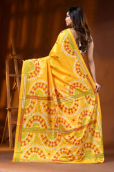 Hand embroidered yellow silk kutch embroidery saree with ethnic design 5