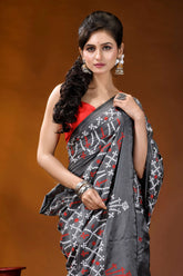 Hand embroidery slate grey silk kutch work saree with ethnic design woman wears dark gray saree 2