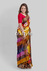 Hand Painted Indian Yellow Pure Tussar Silk Saree with Zari Detailing - Craftyle