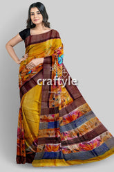 Hand Painted Indian Yellow Zari Pure Tussar Silk Saree - Exquisite Design - Craftyle