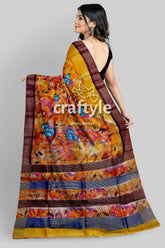 Hand Painted Indian Yellow Zari Pure Tussar Silk Saree - Exquisite Design - Craftyle