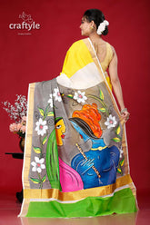 Hand-painted kerala cotton saree with radha krishna design 5
