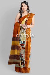 Hand painted light grey floral pure tussar saree with zari detailing woman patterned saree 4
