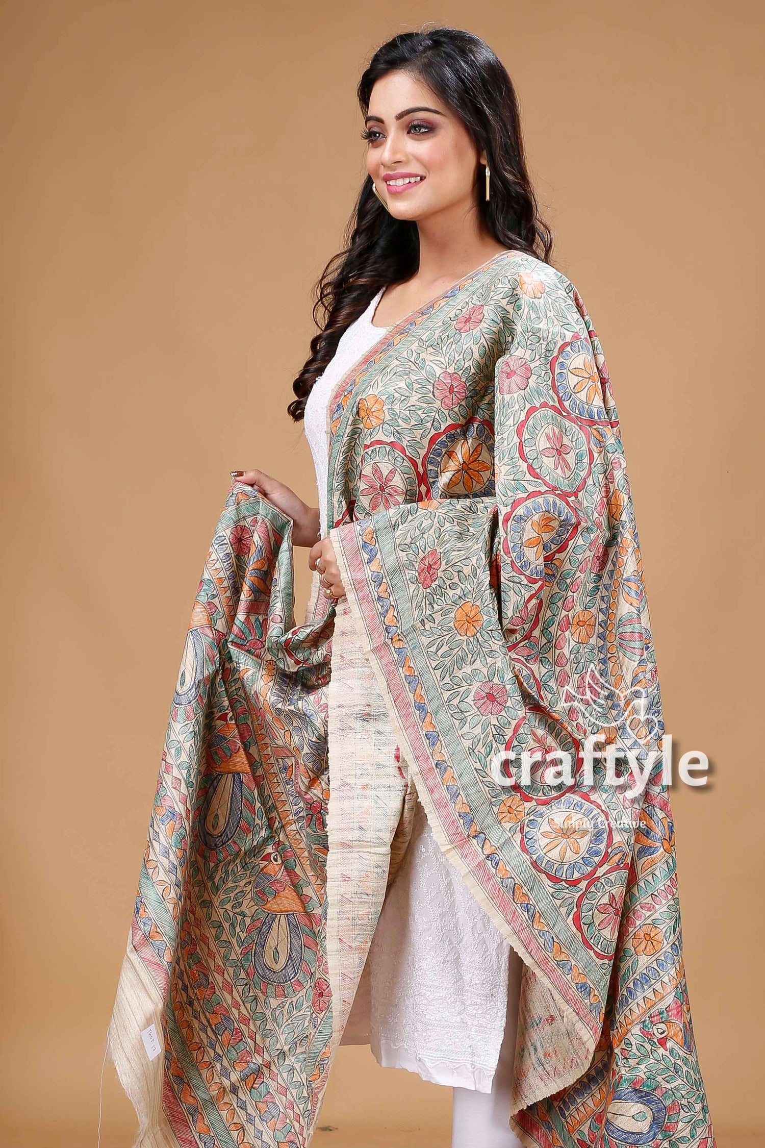 Hand Painted Madhubani Art Dupatta - Craftyle