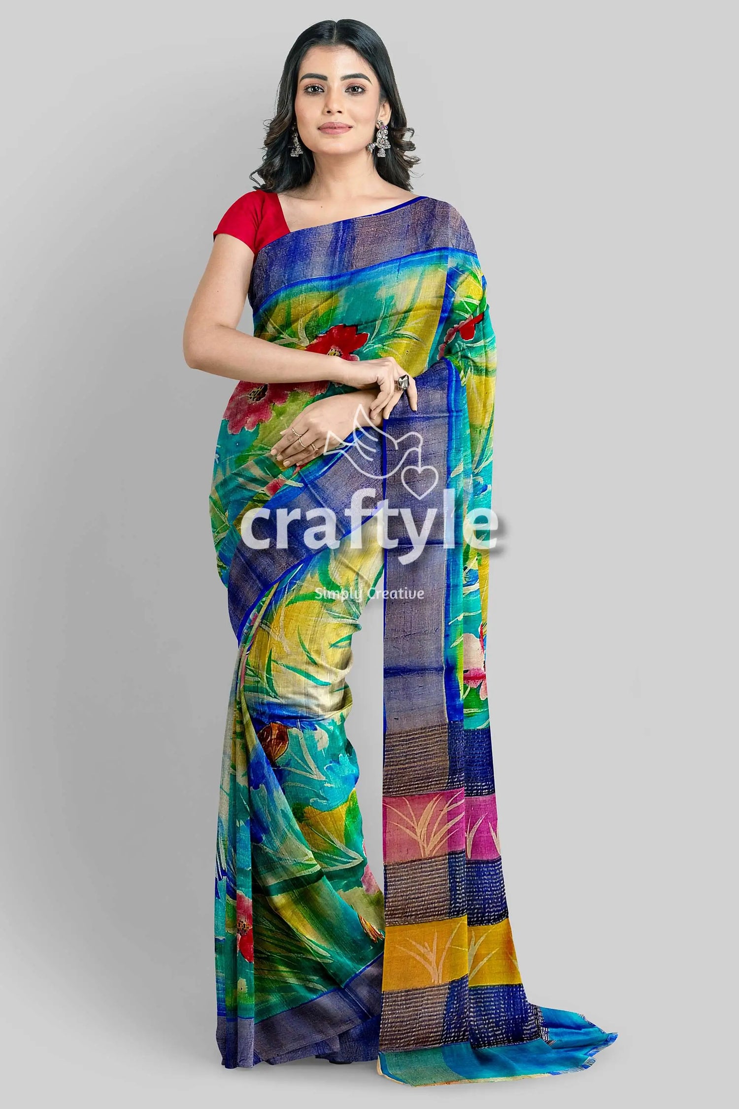 Hand painted multicolor floral zari pure tussar saree - perfect for any occasion woman colorful saree 3