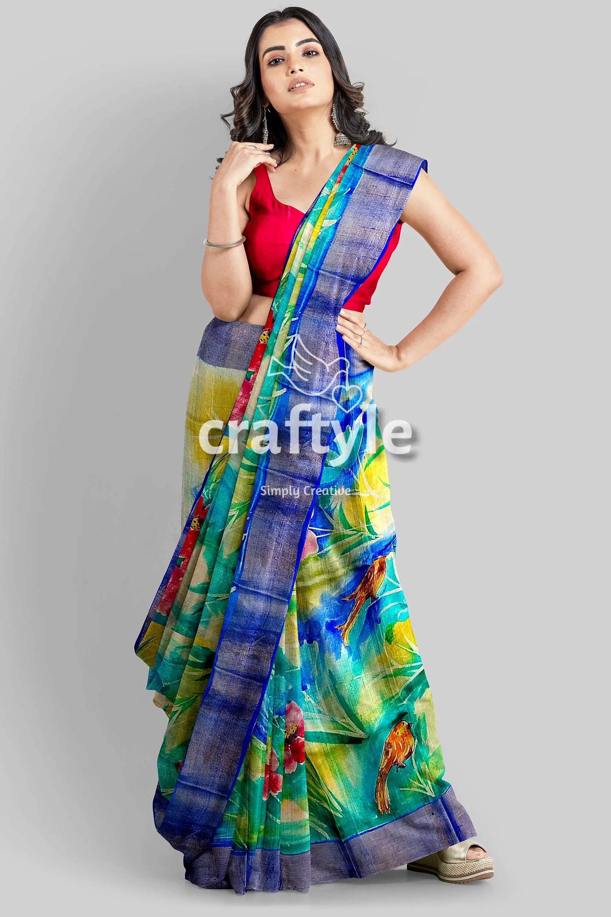Hand painted multicolor floral zari pure tussar saree - perfect for any occasion woman colorful saree 7