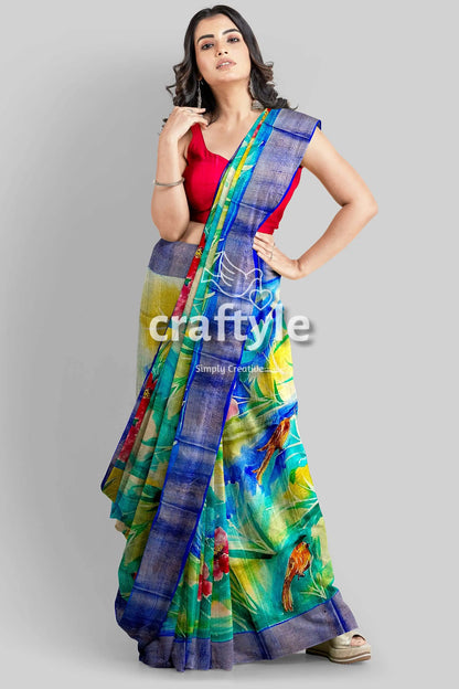 Hand painted multicolor floral zari pure tussar saree - perfect for any occasion woman colorful saree 7