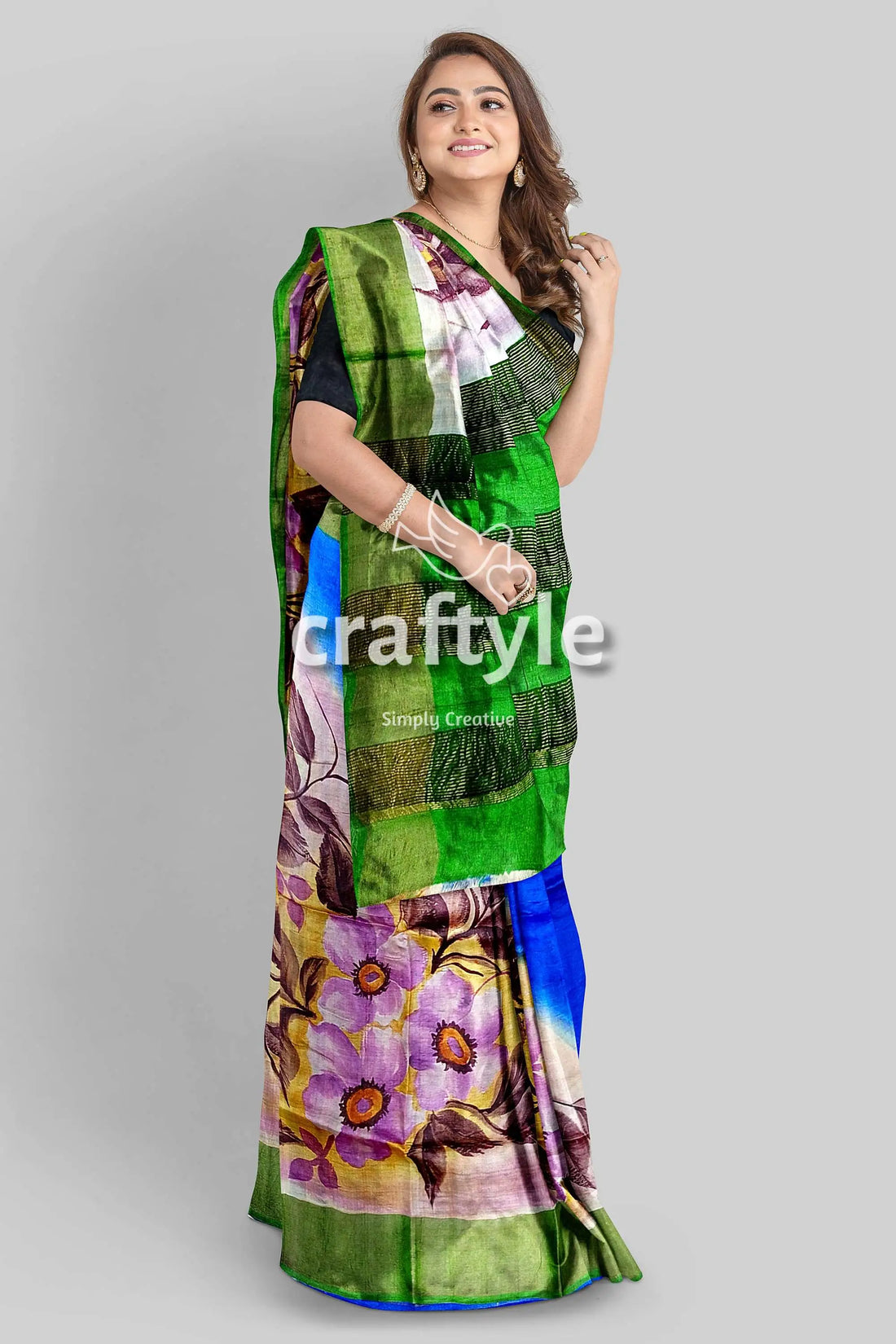 Hand painted zari pure tussar saree - floral design for a luxurious look floral-patterned saree 1