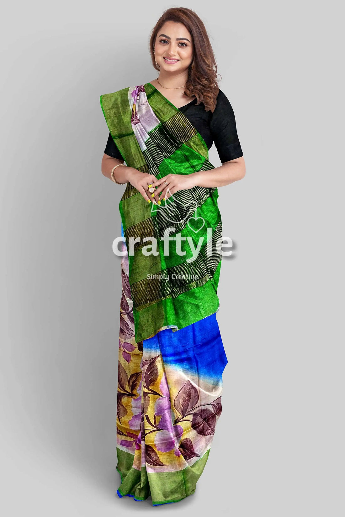 Hand painted zari pure tussar saree - floral design for a luxurious look woman colorful saree 2