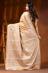 Handcrafted beige kutch embroidery saree in silk with ethnic motifs 5