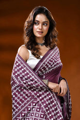 Handcrafted berry purple kutch work silk saree with mirror detailing 2