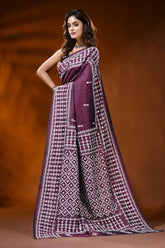 Handcrafted berry purple kutch work silk saree with mirror detailing 3
