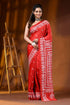 Handcrafted bright red silk kutch embroidery saree with mirror detailing 1