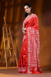 Handcrafted bright red silk kutch embroidery saree with mirror detailing 3
