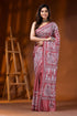 Handcrafted dusty pink kantha embroidery silk saree paisley motif 1