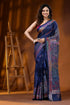 Handcrafted floral design navy blue kantha embroidery silk saree - reverse stitch 1