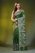Handcrafted forest green circular motif kutch embroidery silk saree 1
