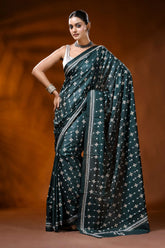 Handcrafted forest green silk gujrati stitch saree - ethnic design 1