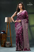 Handcrafted gujrati stitch heritage silk saree in wine berry maroon white bandhani saree intricate 1