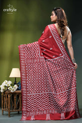 Handcrafted kutch embroidery silk saree in maroon - mirror work rich crimson saree intricate white 4