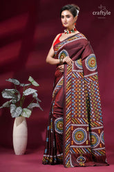 Handcrafted kutch work silk saree in purple brown with mirror maroon silk saree intricate multicolored 3