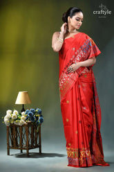 Handcrafted lambani embroidery multi-thread silk saree in red vibrant red silk saree adorned 5