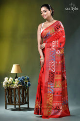 Handcrafted lambani embroidery multi-thread silk saree in red vibrant red saree adorned intricate 3