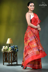 Handcrafted lambani embroidery multi-thread silk saree in red vibrant red traditional saree intricate 4