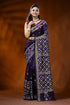 Handcrafted midnight purple gujarati stitch silk saree - ethnic motifs 1