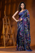 Handcrafted multi-thread floral silk kantha stitch saree in nile blue 1