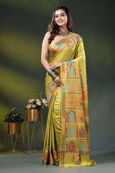 Handcrafted multicolor ethnic design kutch embroidery silk saree in alpine 6