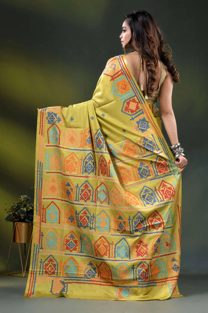 Handcrafted multicolor ethnic design kutch embroidery silk saree in alpine 5