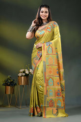 Handcrafted multicolor ethnic design kutch embroidery silk saree in alpine 1