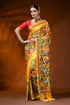 Handcrafted mustard yellow silk kantha saree with floral design 1