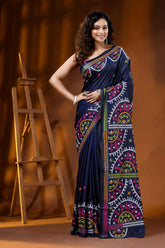 Handcrafted navy blue silk kutch embroidery saree multicolor ethnic motif 6