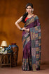 Handcrafted old mauve silk kantha work saree with geometric pattern richly patterned purple saree intricate 1