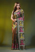 Handcrafted olive green ethnic geometric silk gujrati stitch saree 1