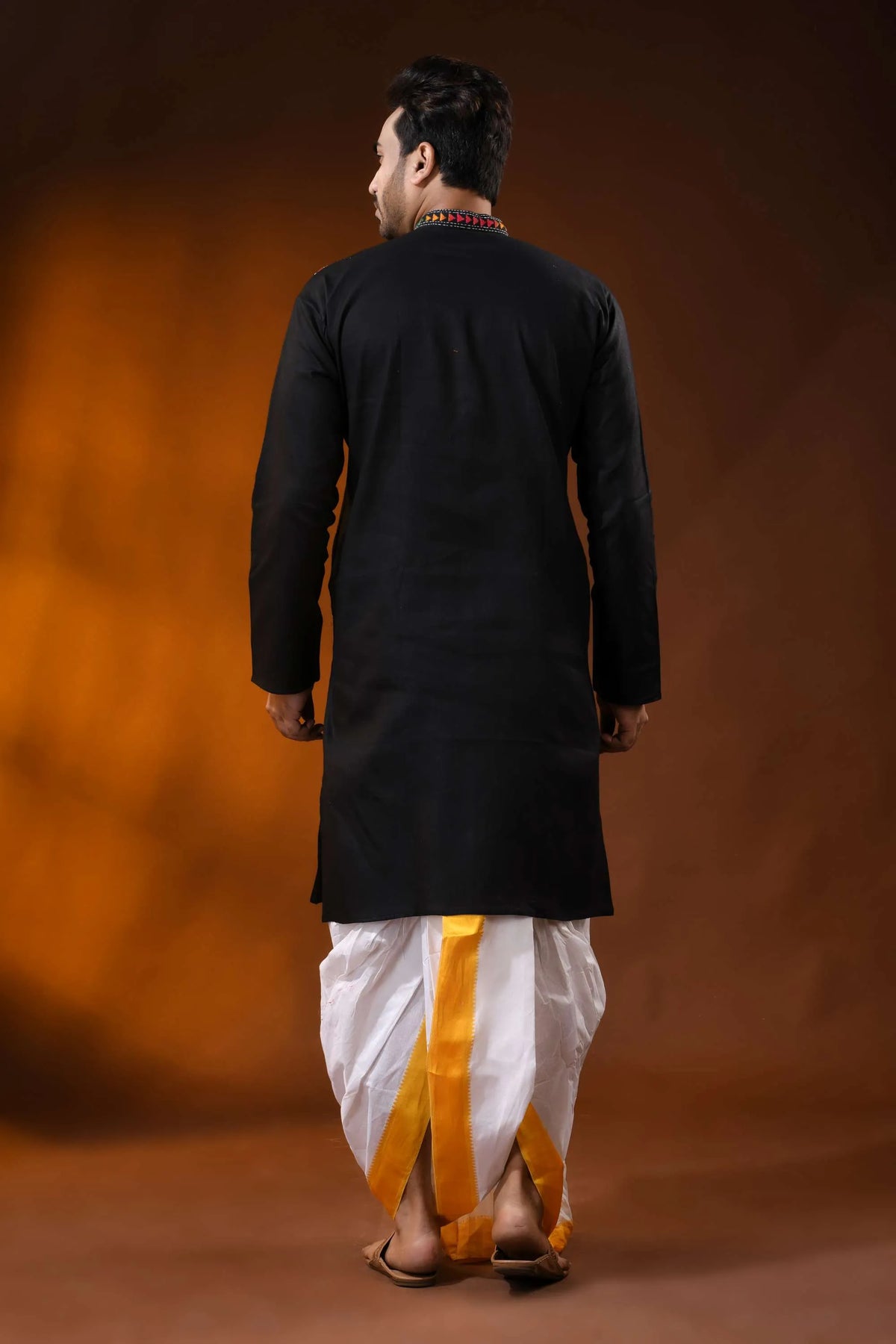 Handcrafted onyx black cotton kantha panjabi with multicolor work 5