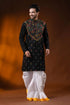 Handcrafted onyx black cotton kantha panjabi with multicolor work 1