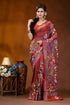 Handcrafted pale carmine silk kantha saree in multicolor floral motif rich red silk saree adorned 1
