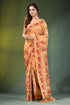 Handcrafted peach silk kantha saree with folk art peacocks design woman wears peach-colored 1