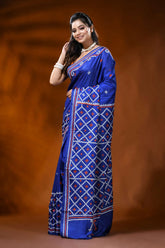 Handcrafted persian blue gujarati stitch silk saree with ethnic motifs 3