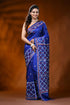 Handcrafted persian blue gujarati stitch silk saree with ethnic motifs 1
