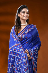 Handcrafted persian blue gujarati stitch silk saree with ethnic motifs 2