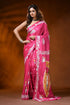 Handcrafted pink silk kantha stitch saree with swan nature motif 1